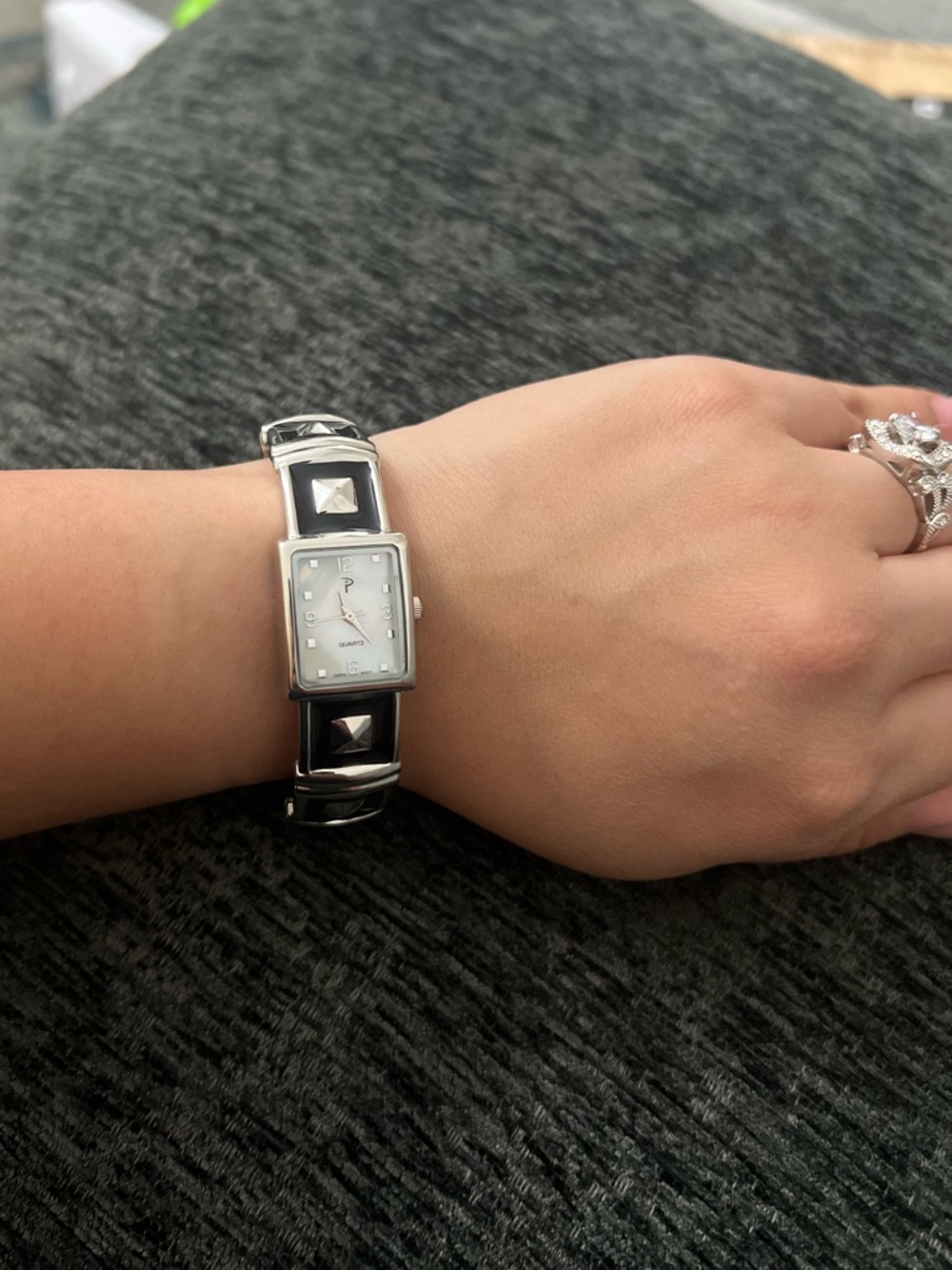 Women's Silver Tone and Black Bangle Watch - Elegant Bracelet Style